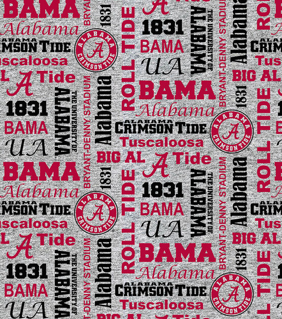 Alabama Crimson Tide Fleece Fabric Verbiage on Heather