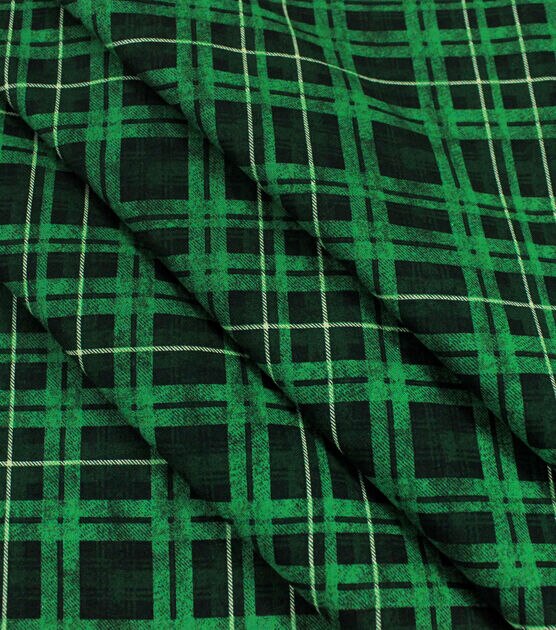 Green & Black Plaid Christmas Cotton Fabric, , hi-res, image 2