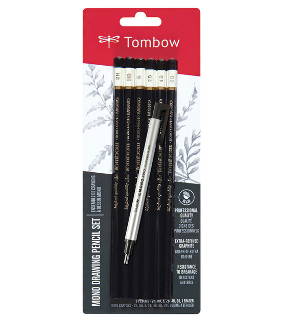 Tombow MONO Drawing Pencils 6 Pkg and Eraser Set Black