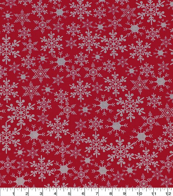 Snowflakes on Red Christmas Cotton Fabric, , hi-res, image 1