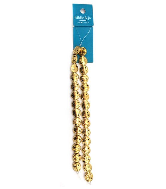 12" Gold Flat Round Hammered Metal Strung Beads by hildie & jo