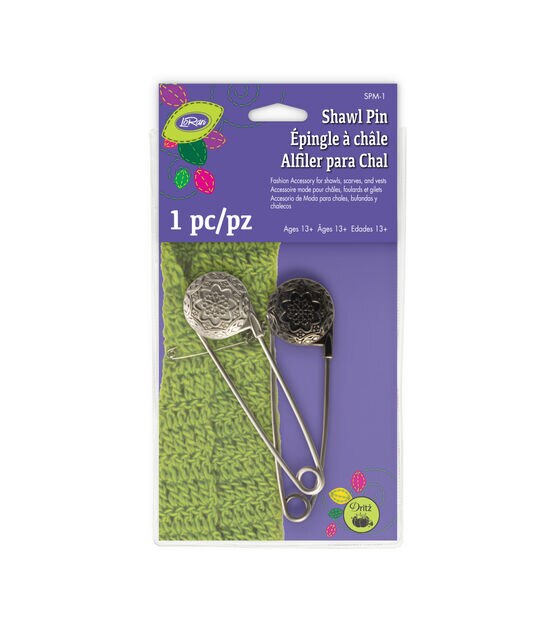 LoRan Engraved Flower Vintage Metal Shawl Pins, 2 pc