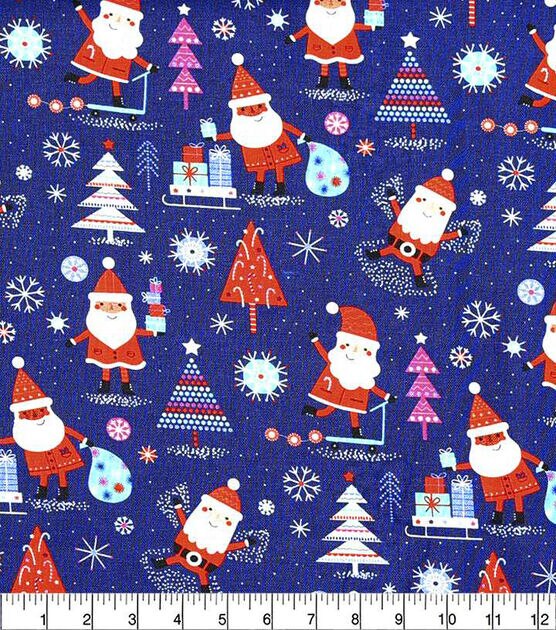 Santa is Coming on Blue Christmas Cotton Fabric, , hi-res, image 2