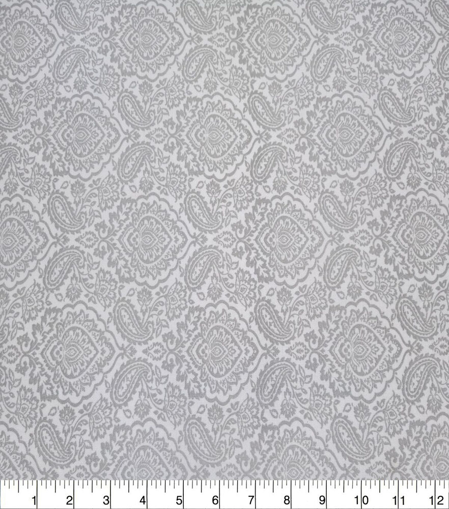 Damask Quilt Cotton Fabric by Quilter's Showcase, White, swatch