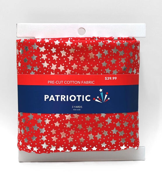 3yd Patriotic White & Red Star Precut Foil Cotton Fabric
