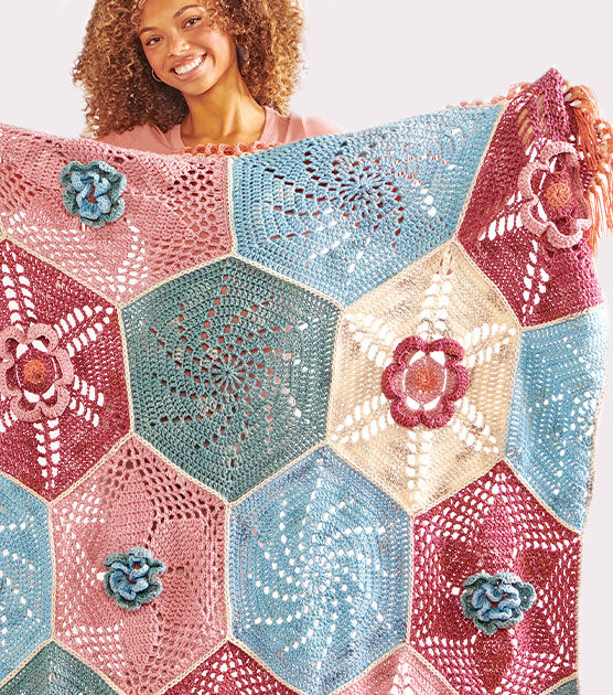 Caron Aqua Blossoms Crochet Hexi Blanket