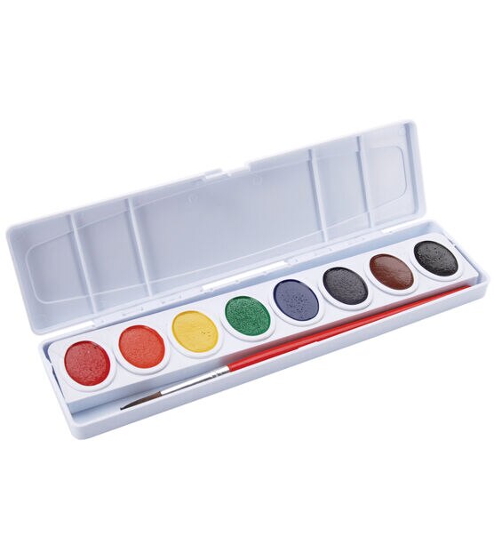 Watercolor Paint Sets for Kids - Bulk Pack, 8 Washable Water Color Paints  in Palette Tray and Painting Brush for Coloring, Art, Party Favors