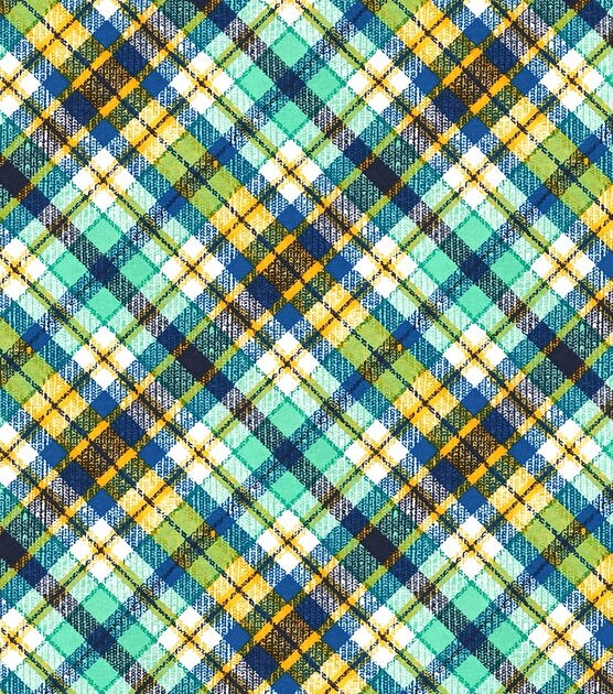 Green Blue Yellow Textured Bias Plaid Super Snuggle Flannel Fabric