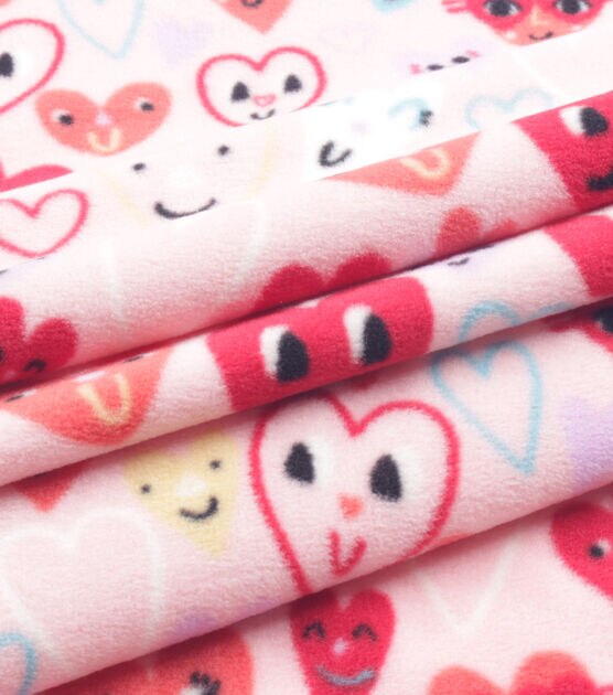 Hearts on Pink Anti Pill Fleece Fabric by POP!, , hi-res, image 3