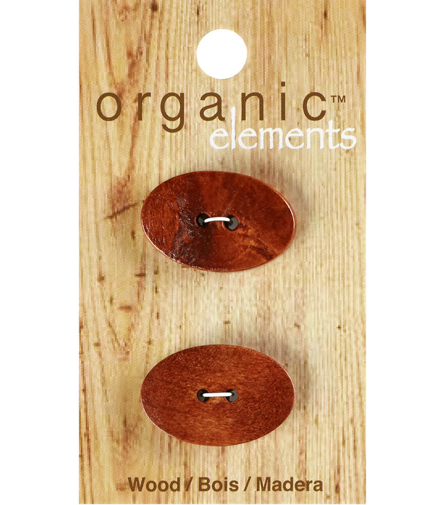 Organic Elements 1" Wood Oval 2 Hole Buttons 2pk, Rust, swatch