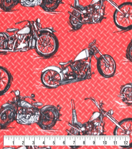 Motorcycles on Metal Grating Anti Pill Fleece Fabric, , hi-res, image 2