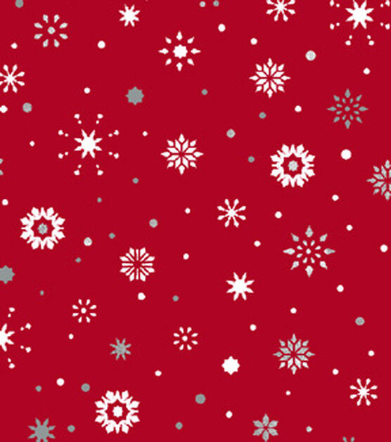 White Ditsy Snowflakes on Red Christmas Cotton Fabric