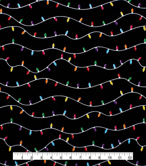 Multicolor Lights on Black Christmas Cotton Fabric, , hi-res, image 2