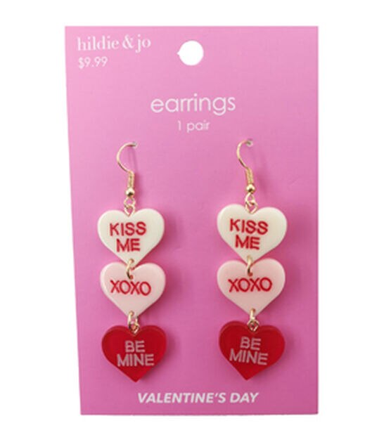 Valentines Day Earrings Heart Dangle Earrings Wood Dangling