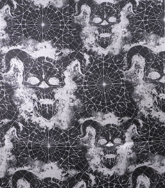 Horned Skull Printed Satin Fabric