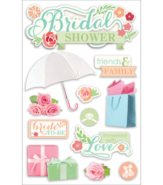 Paper House 11 pk 3D Stickers Bridal Shower, , hi-res, image 2