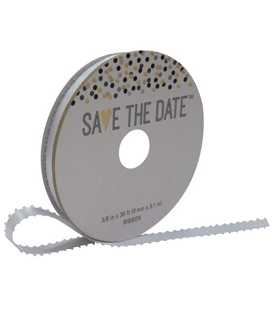 Save the Date 3/8" x 30' Looped White Ribbon