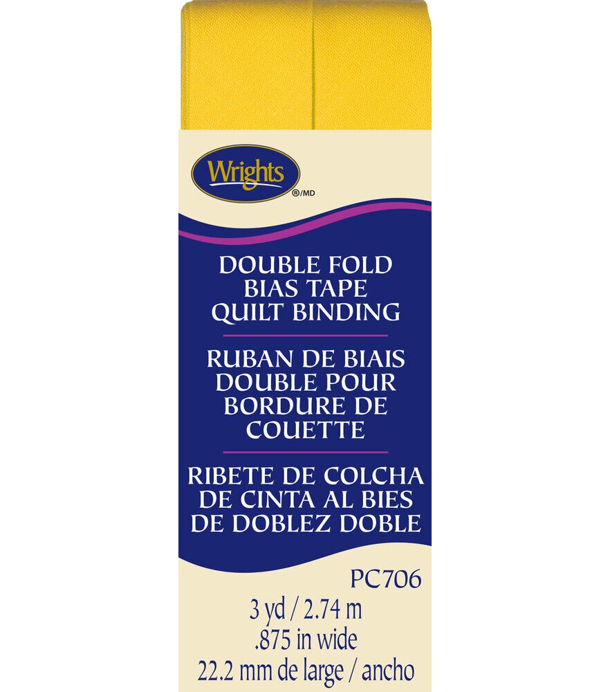 Wrights 7/8" x 3yd Double Fold Quilt Binding, Yellow, swatch