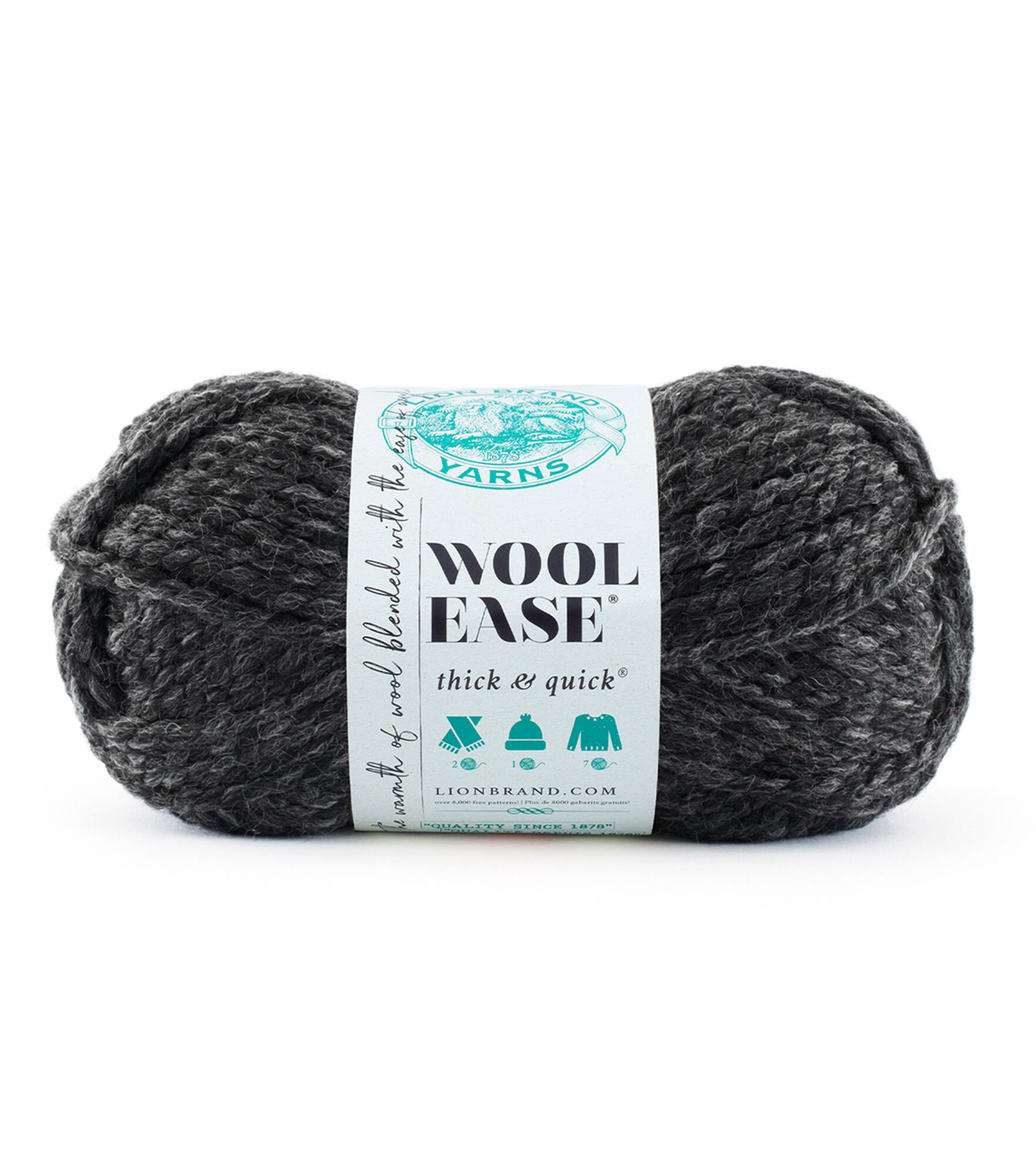 Lion Brand Wool Ease Thick & Quick Super Bulky Acrylic Blend Yarn, Charcoal, hi-res
