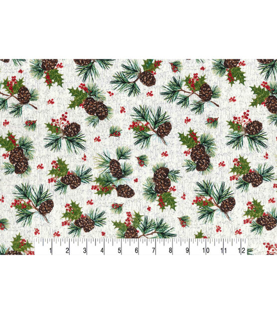 Pinecones on White Woodgrain Christmas Cotton Fabric, , hi-res, image 2