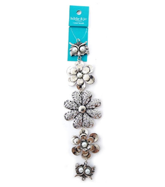 7" Silver Metal Flower & Owl Bead Strand With Pearl by hildie & jo