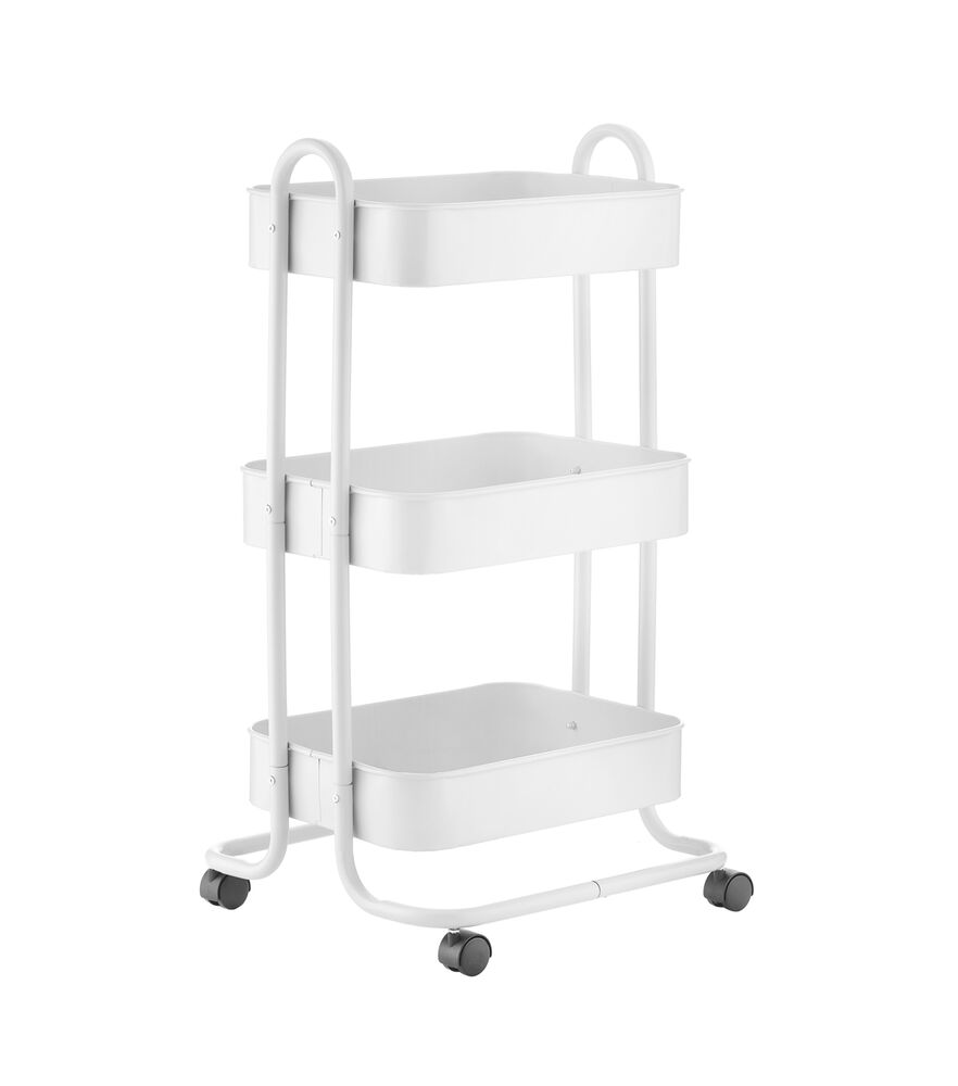 17" Rolling 3 Tier Metal Storage Cart by Top Notch, White, swatch, image 8