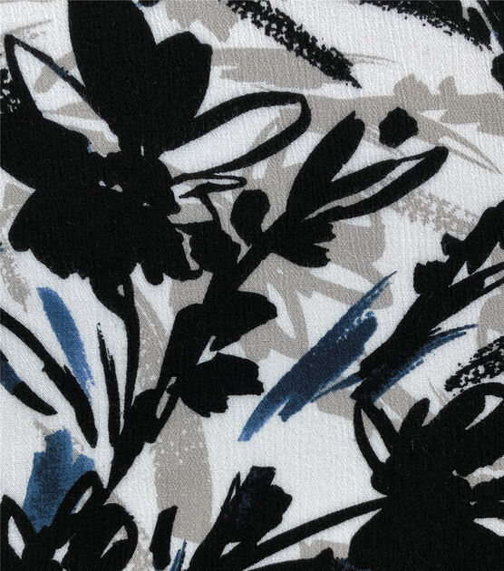 White Black Brushstroke Floral Crinkle Rayon Fabric, , hi-res, image 3