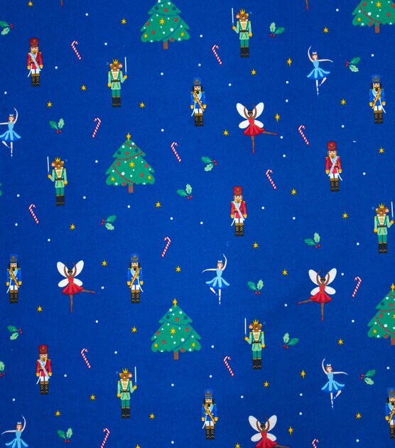 Nutcracker & Trees on Blue Super Snuggle Christmas Flannel Fabric, , hi-res, image 2