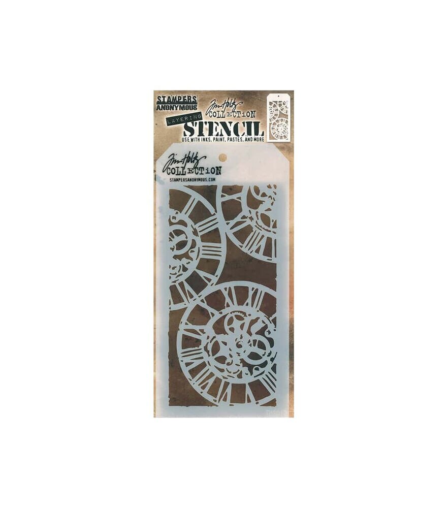 Tim Holtz 4.24" x 8.5" Layered Stencils, Clockwork, swatch