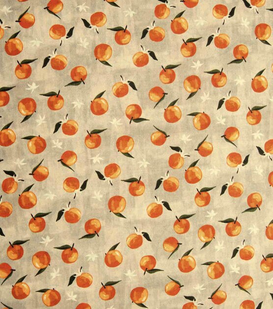 Brent Carlson Oranges And Floral On Tan Premium Quilt Cotton Fabric, , hi-res, image 1