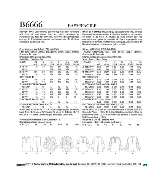 Butterick B6666 Size L to 2XL Misses Top Sewing Pattern, , hi-res, image 2
