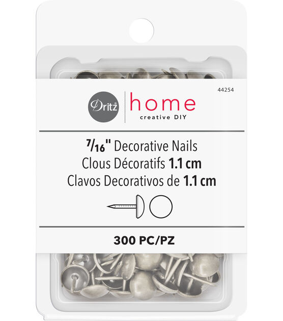 Dritz Home 7/16" Smooth Decorative Nails, 300 pc, Brushed Nickel