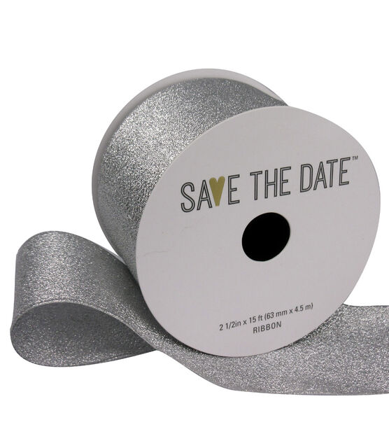 Save the Date 2.5" x 15' Silver Metallic Ribbon
