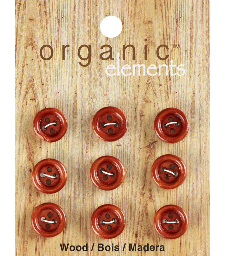 Organic Elements 1/2" Wood Round 4 Hole Buttons 9pk, Rust, swatch
