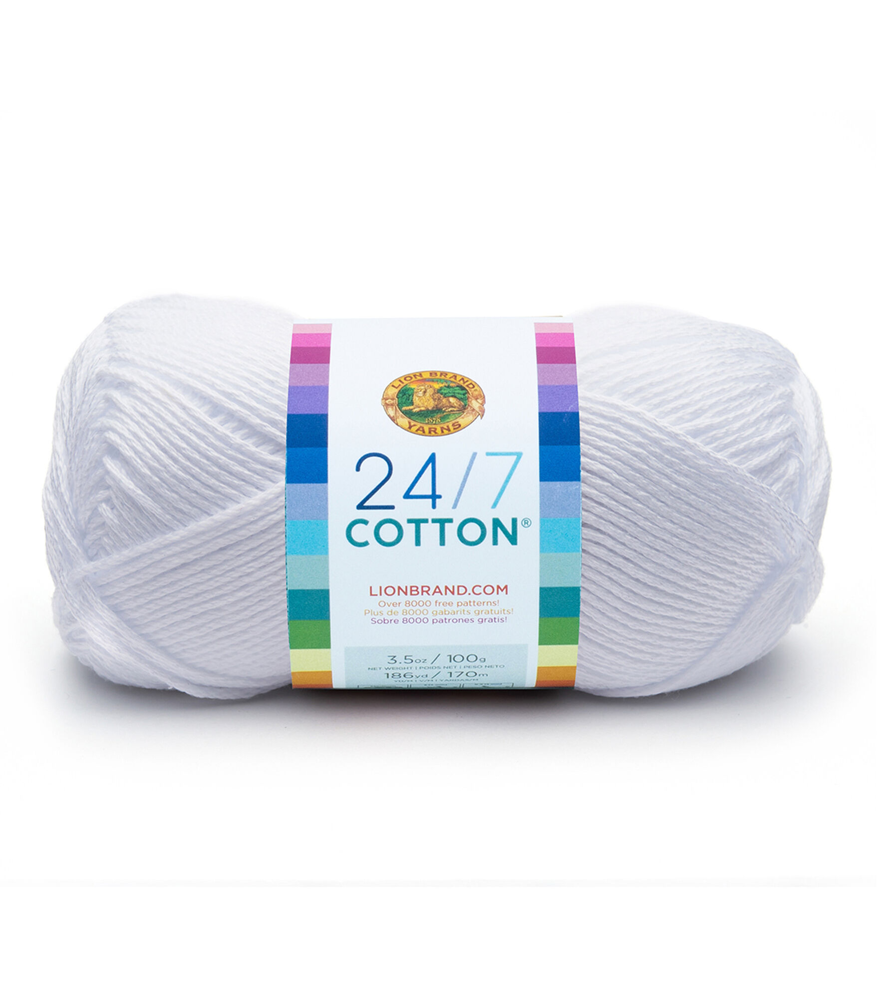Lion Brand 24/7 Cotton 186yds Worsted Cotton Yarn, White, hi-res