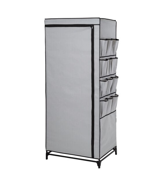 Honey Can Do 62" Gray Portable Wardrobe Closet With Cover & Side Pockets, , hi-res, image 2