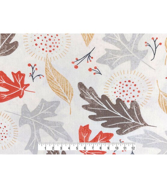 Autumn Leaves Grey Cotton Canvas Fabric, , hi-res, image 4