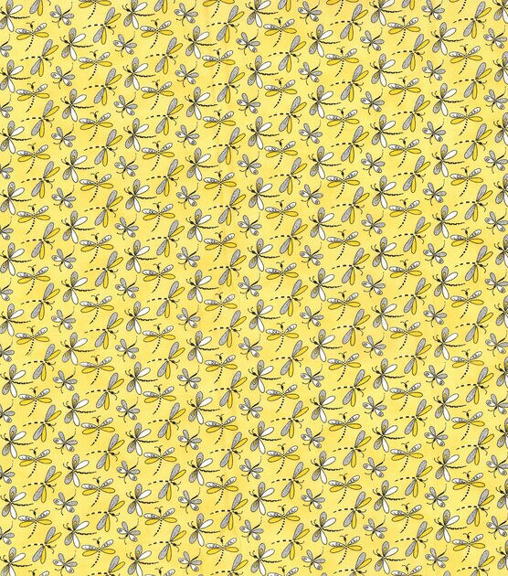 Fabric Traditions Dragonflies Yellow Novelty Glitter Cotton Fabric, , hi-res, image 2