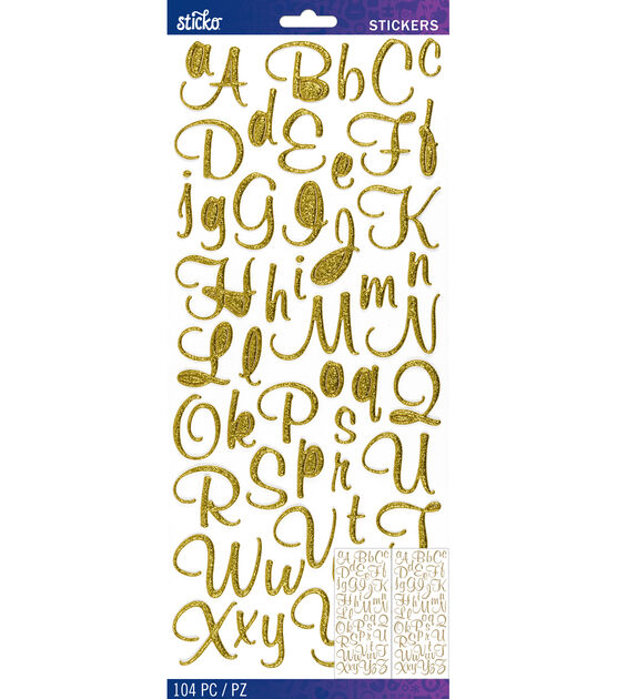 Sticko Mural Script Dimensional Glitter Alphabet Stickers Gold