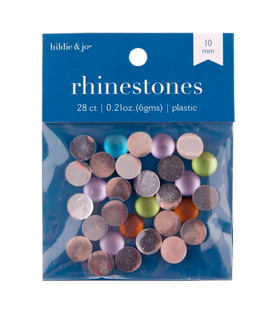 10mm Multicolor Plastic Flat Back Rhinestones 28ct by hildie & jo