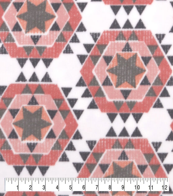 Pink Hexagon Aztec on White Anti Pill Fleece Fabric, , hi-res, image 2