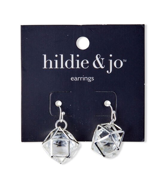 Silver Geometric Earrings With Clear Crystal by hildie & jo