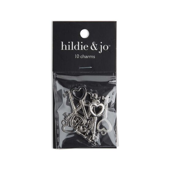 20mm x 12mm Silver Key Charms 10pk by hildie & jo, , hi-res, image 1