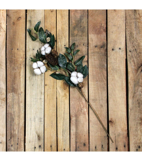 Northlight 27.5" White Cotton Flowers and Foliage Artificial Twig Pick, , hi-res, image 2