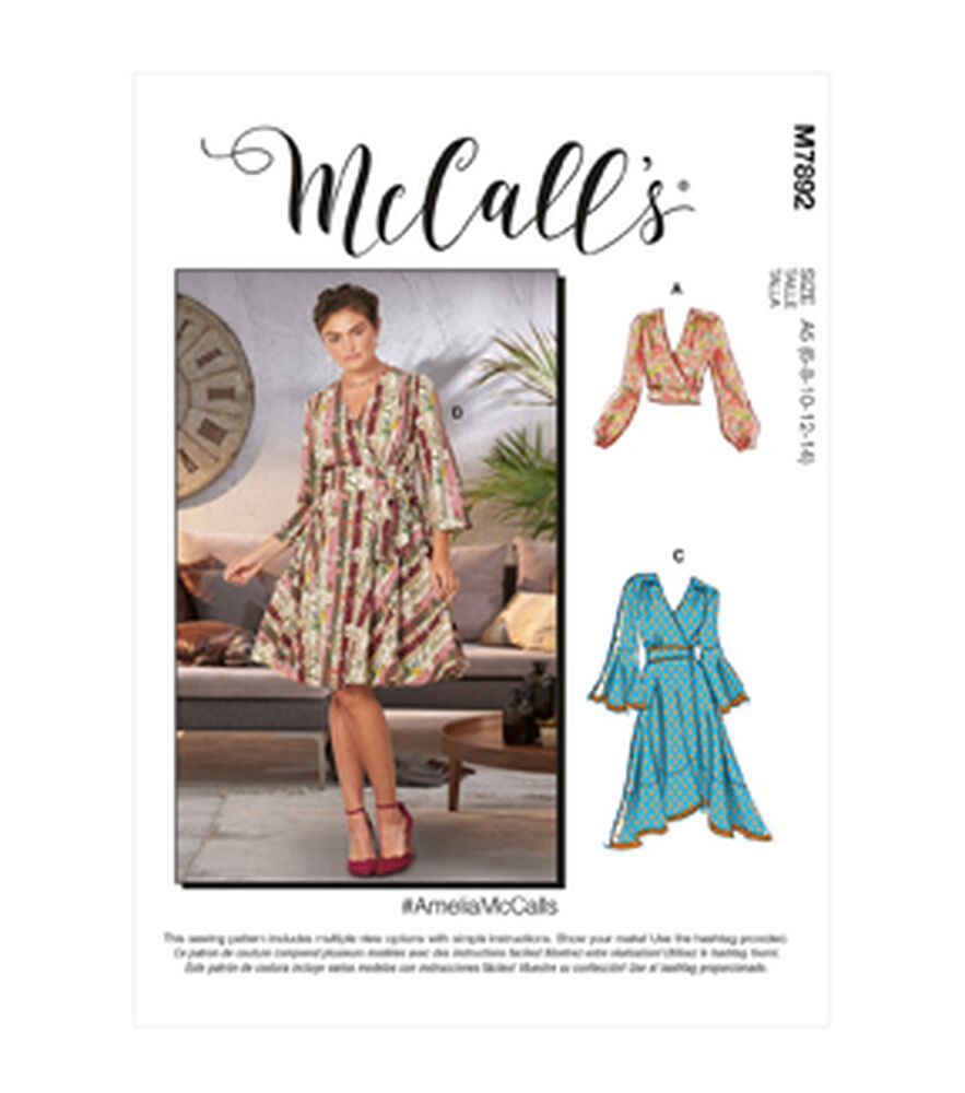 McCall's M7892 Size 6 to 22 Misses Tops & Dress Sewing Pattern, E5 (14-16-18-20-22), swatch