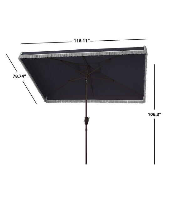 Safavieh 6.5' x 10' Navy Milan Fringe Rectangle Crank Patio Umbrella, , hi-res, image 4