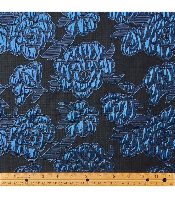 Badgley Mischka Navy & Black Floral Jacquard Fabric, , hi-res, image 5