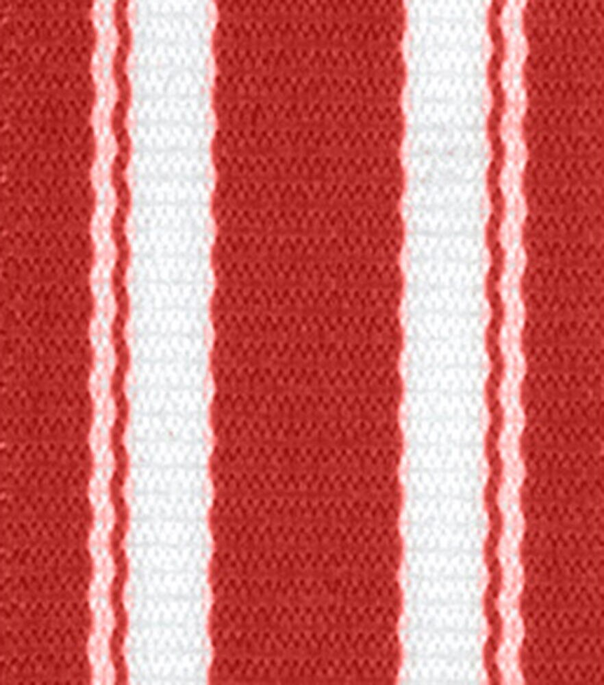 Offray 7/8" x 9' Mono Center Stripes Woven Ribbon, Red, swatch, image 1