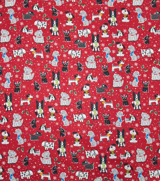 Doggies on Red Christmas Glitter Cotton Fabric, , hi-res, image 2