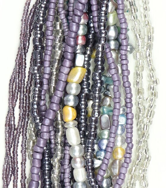 14" Purple Glass Multi Strand Seed Strung Beads by hildie & jo, , hi-res, image 2